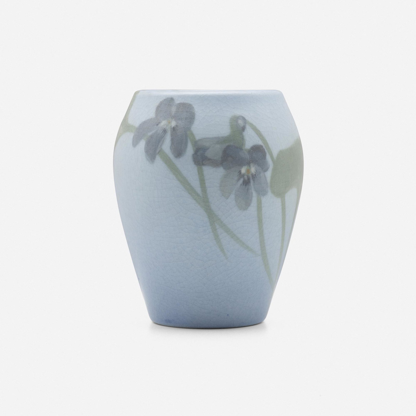 Marianne Mitchell for Rookwood, Vellum vase: Marianne Mitchell for Rookwood Pottery Vellum vase with violets USA, 1904 glazed earthenware 3.875 h x 3.125 dia in (10 x 8 cm) Impressed manufacturer's mark, date, number and glaze designation