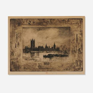 Felix-Hilaire Buhot, Westminster Palace (Seventh State): Felix-Hilaire Buhot Westminster Palace (Seventh State) 1884etching, drypoint, roulette, salt ground and stippling with tonal wiping image: 11.375 h x 15.75 w in (29 x 40 cm) sheet: 14 h x 17.625 w