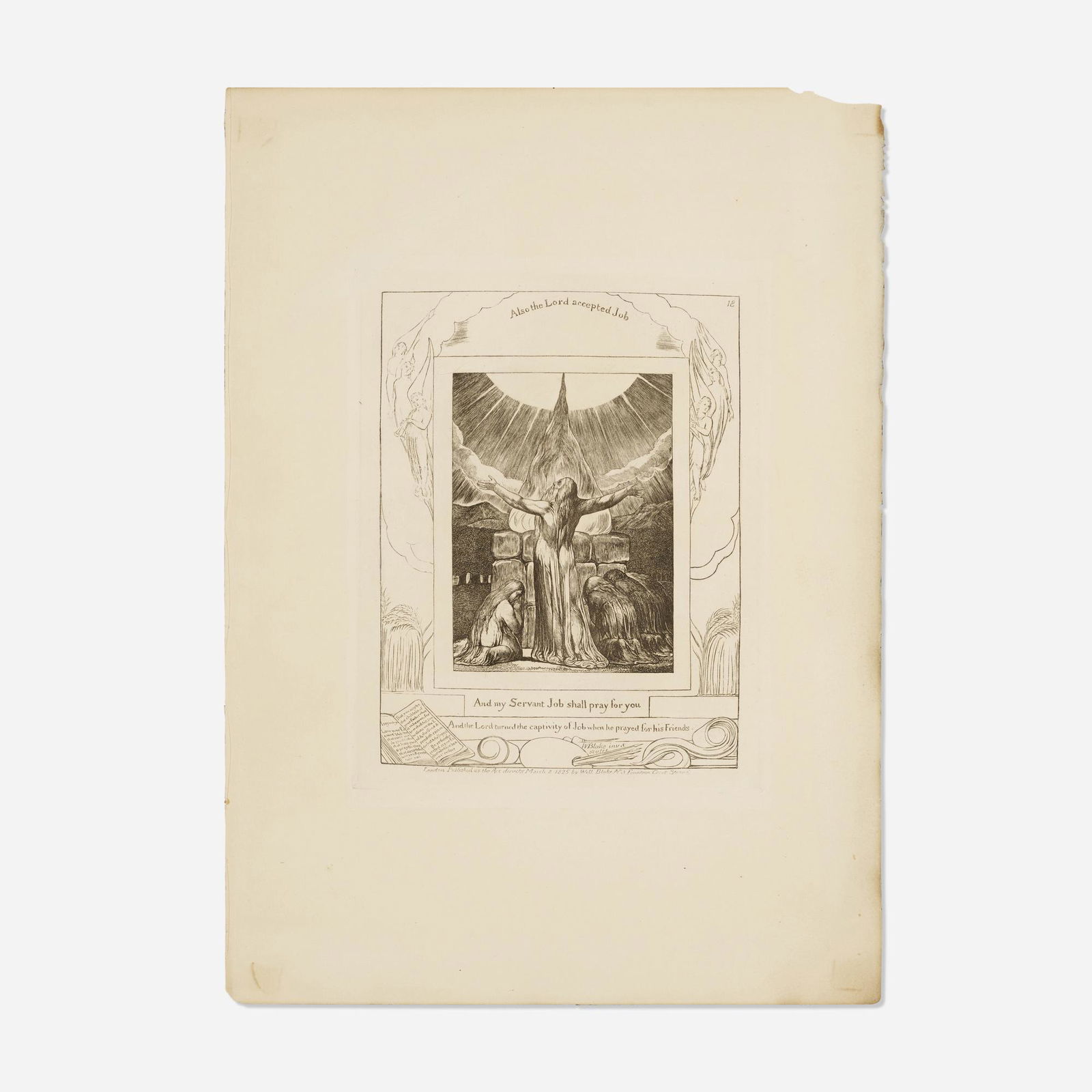 William Blake, Book of Job [Also the Lord accepted Job...]: William Blake Book of Job [Also the Lord accepted Job...] photo etching image: 7.75 h x 5.875 w in (20 x 15 cm) sheet: 14.875 h x 10.75 w in (38 x 27 cm) Printed signature to lower center 'W Blak
