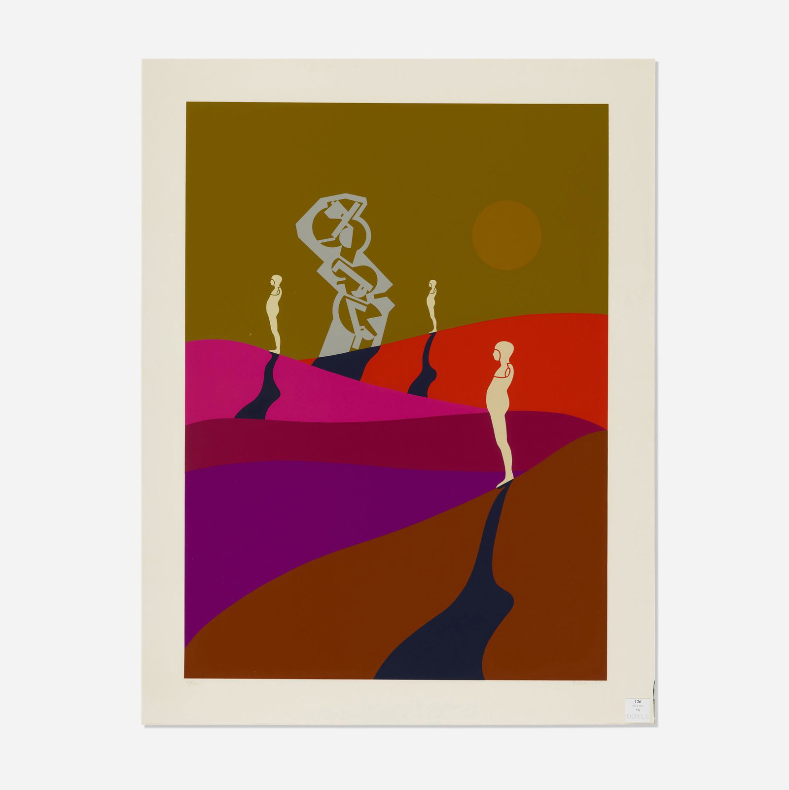 Ernest Trova, Untitled (from Series Seventy-Five): Ernest Trova Untitled (from Series Seventy-Five) 1975screenprint in colors image: 36 h x 26.25 w in (91 x 67 cm) sight: 41.5 h x 32 w in (105 x 81 cm) Signed, dated and numbered to lower ed