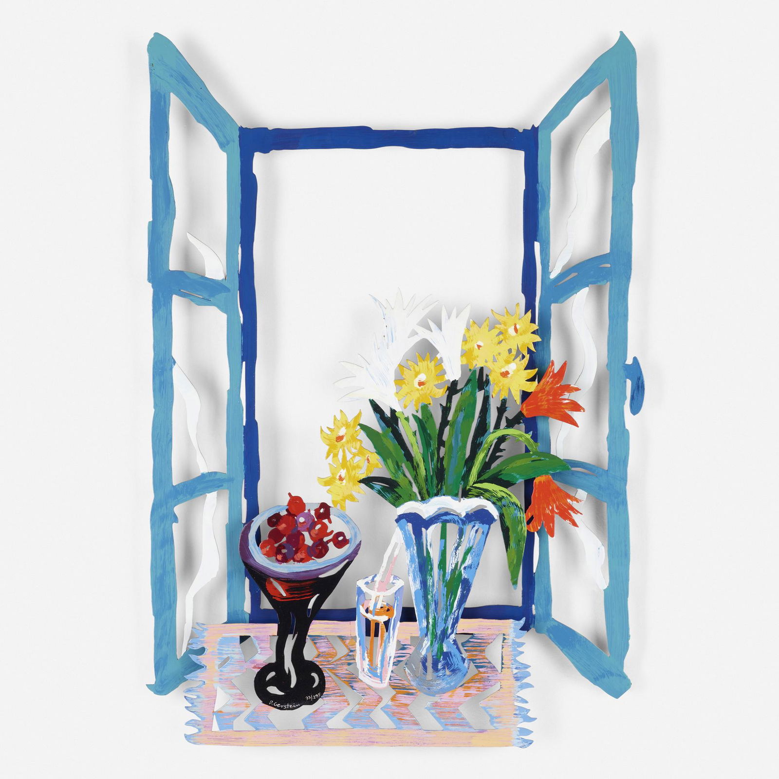 David Gerstein, Cherry Season (3D sculpture): David Gerstein Cherry Season (3D sculpture) 1995hand-painted laser-cut steel 40 h x 27 w in (102 x 69 cm) Signed and numbered to lower left 'D. Gerstein 33/295'. This work is number 33 from th