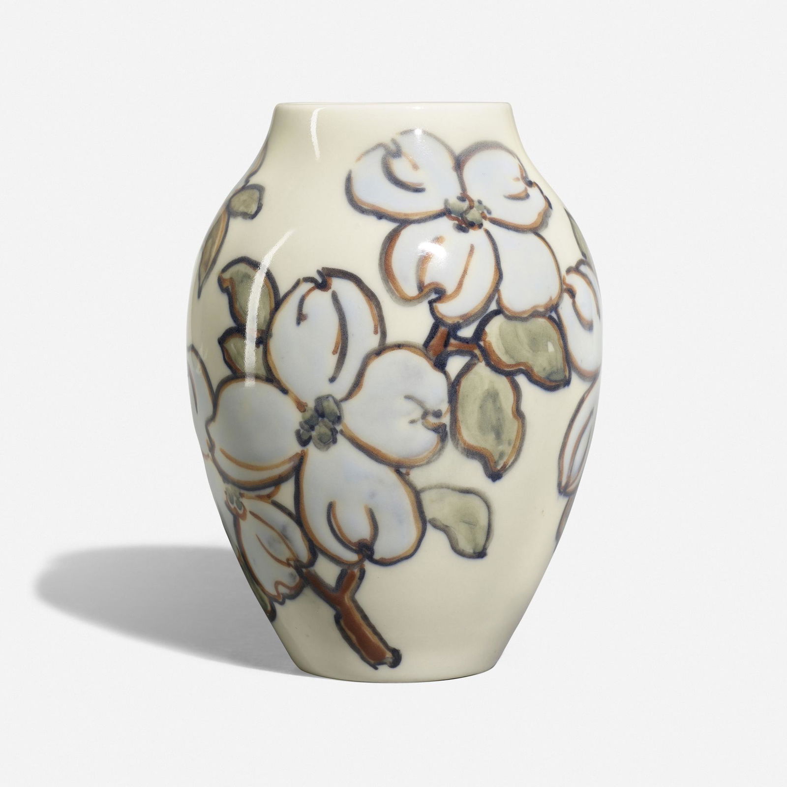 Elizabeth Barrett for Rookwood Pottery, Vase: Elizabeth Barrett for Rookwood Pottery Ivory Jewel Porcelain vase with dogwood blossoms USA, 1944glazed porcelain 7.5 h x 5.375 dia in (19 x 14 cm) Impressed manufacturer's mark, date and numb
