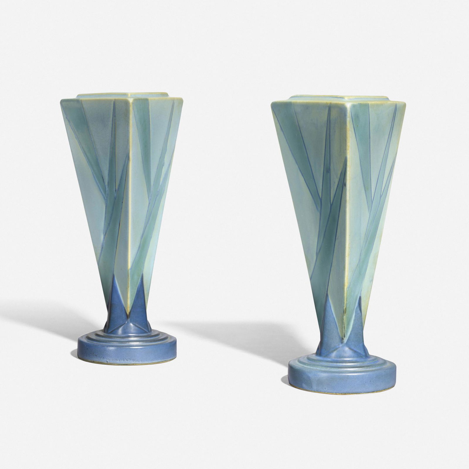 Roseville Pottery, Futura Big Blue Triangle vases (1 of 3)
