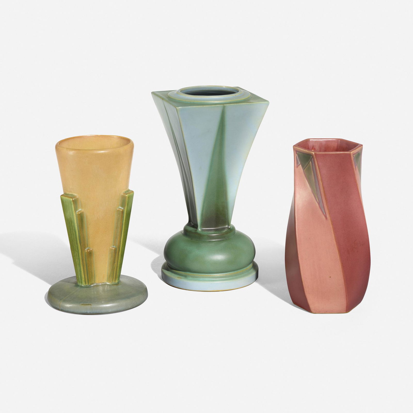 Roseville Pottery, Three Futura vases (1 of 2)