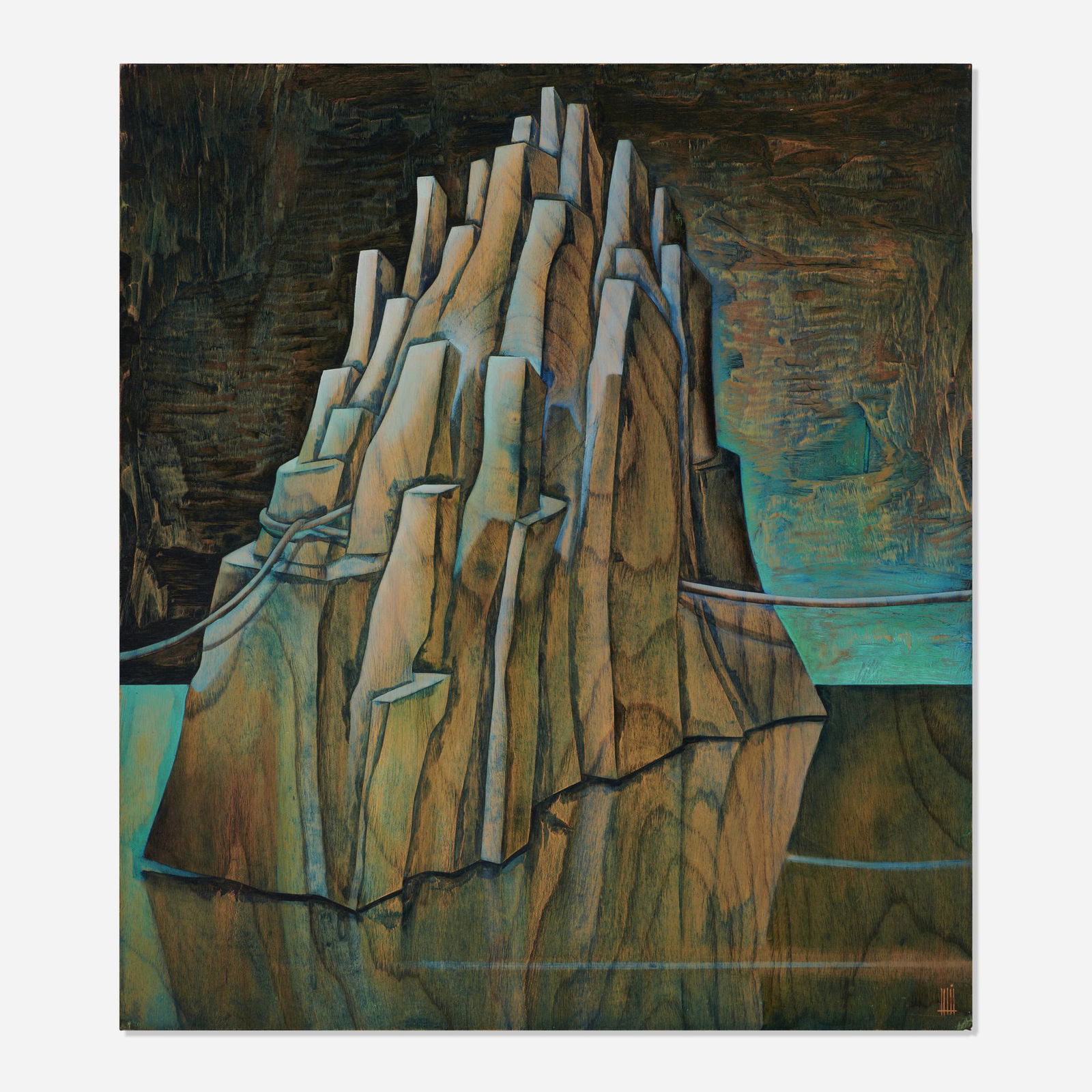 Carlos Colombino, La torre azul: Carlos Colombino La torre azul 1998carved and painted wood panel 35.75 h x 31.625 w in (91 x 80 cm) Carved signature to lower right. Provenance: Aldo Castillo Gallery,