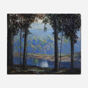 John Wesley Hardrick, Forest Pool: John Wesley Hardrick Forest Pool oil on board 18 h x 21.875 w in (46 x 56 cm) Provenance: Spanierman, New York | Private Collection This work will ship from Lamb