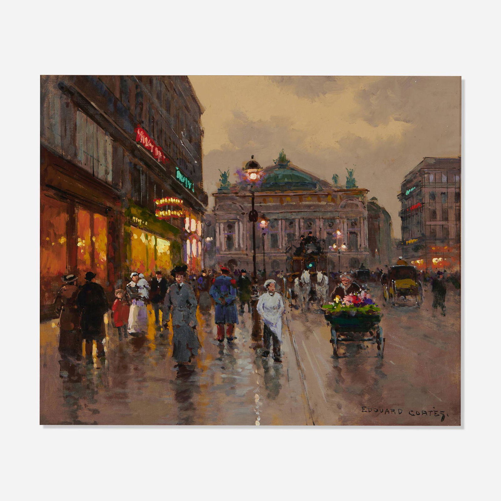Edouard Leon Cortes, Avenue de l'Opera: Edouard Leon Cortes Avenue de l'Opera c. 1950 oil on canvas 18.375 h x 21.75 w in (47 x 55 cm) Signed to lower right 'Edouard Cortes'. This work will be included in the Virtual Catalogue Raisonne for