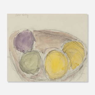 James Lechay, Fruit - A Day in September: James Lechay Fruit - A Day in September watercolor and charcoal on paper 10.5 h x 12.375 w in (27 x 31 cm) Signed to upper left 'James Lechay'. Titled to verso 'Fruit - A Day in September'. 