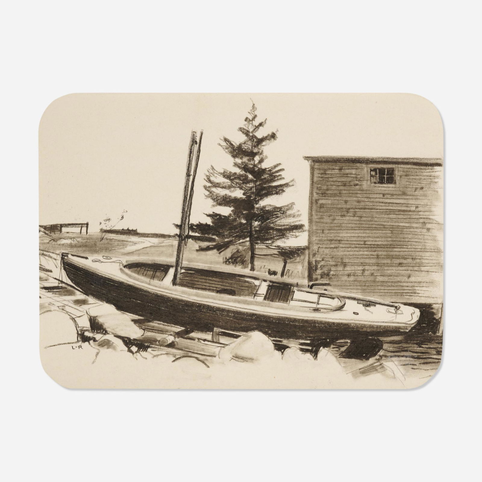 Harry Leith-Ross, The Boat: Harry Leith-Ross The Boat charcoal on paper 7 h x 9.5 w in (18 x 24 cm) Signed to lower left 'L.R'. This work will ship from Lambertville, New Jersey.