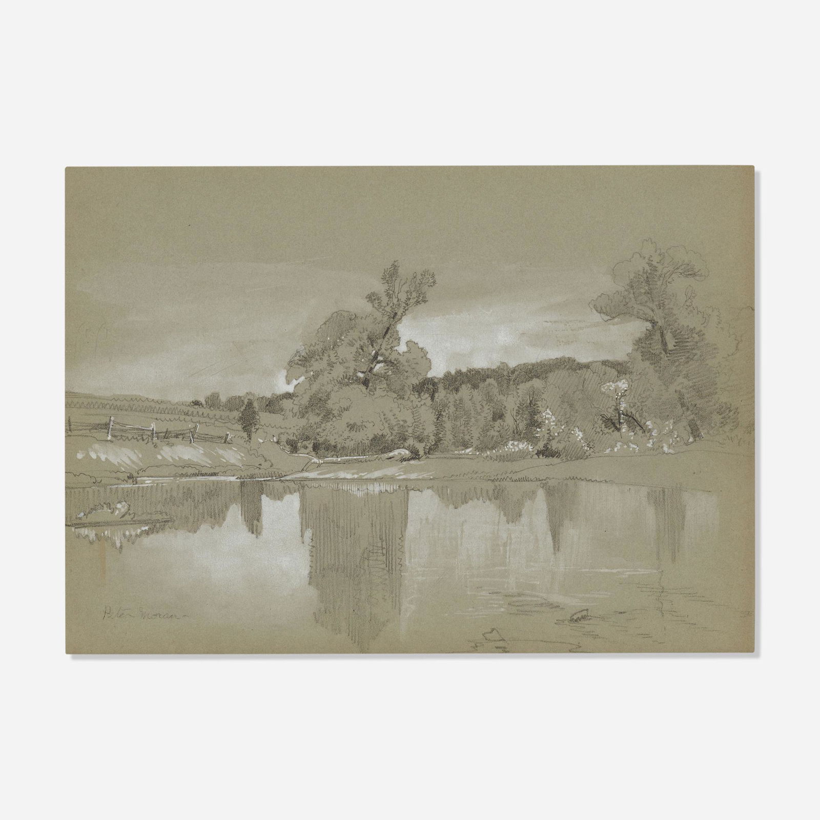 Peter Moran, Old Talmadge Farm, Georgia: Peter Moran Old Talmadge Farm, Georgia gouache and graphite on paper sight: 8.5 h x 11.875 w in (22 x 30 cm) Signed to lower left 'Peter Moran'. This work will ship from Lambertv