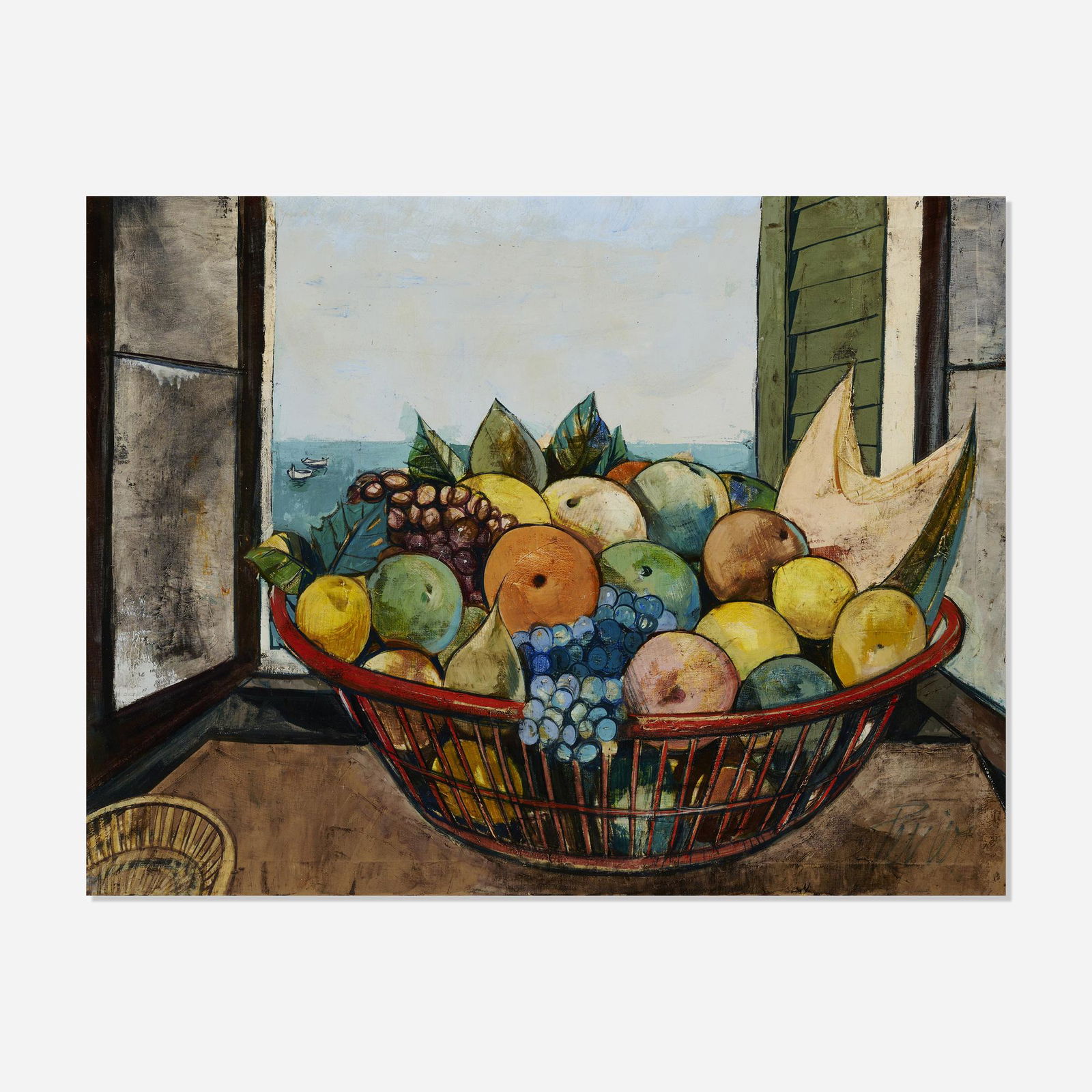 Charles Levier, Le panier: Charles Levier Le panier oil on canvas 30 h x 40 w in (76 x 102 cm) Signed to lower right 'Levier'. Signed and titled to verso 'Le Panier Charles Levier'. Provenance: Galerie