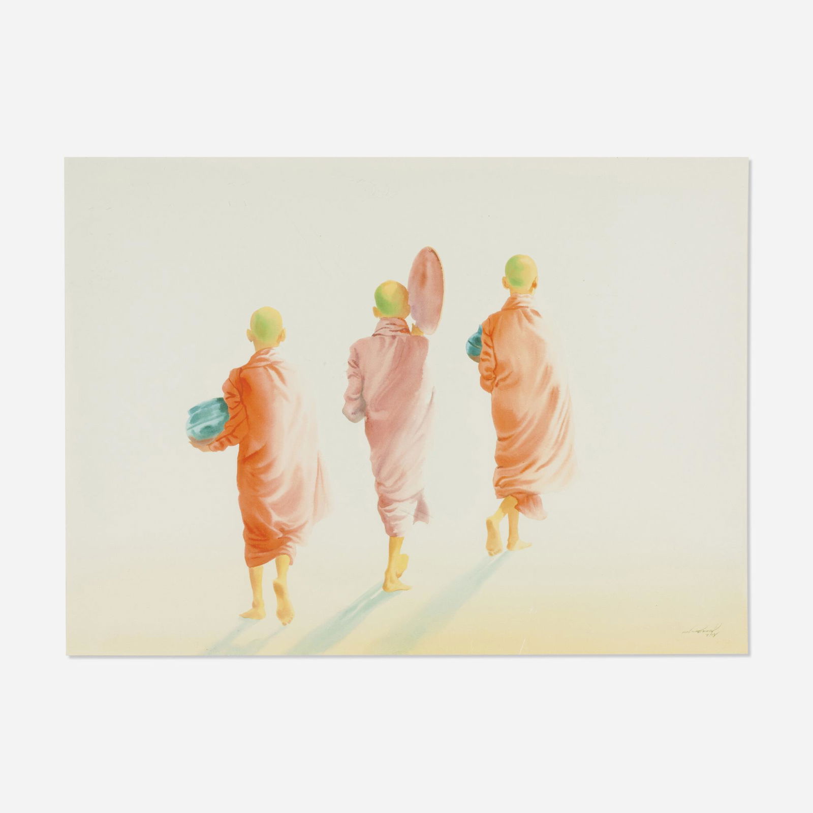Min Wae Aung, Monks: Min Wae Aung Monks 2003watercolor 15 h x 20.5 w in (38 x 52 cm) Signed and dated to lower right 'Min Wae Aung 7/03'. This work will ship from Lambertville, New Jersey.