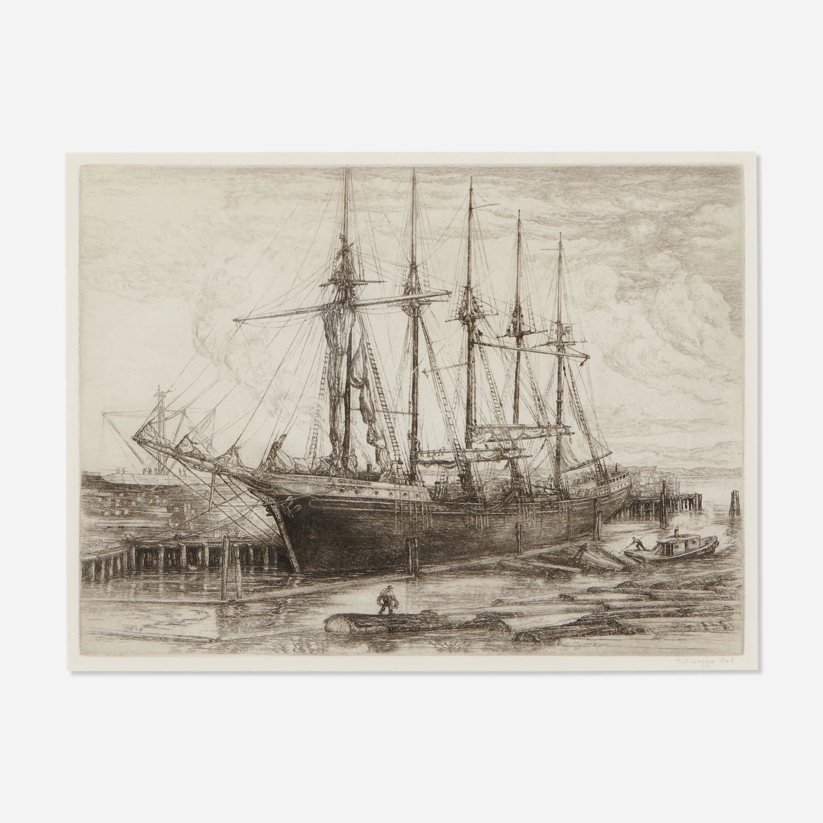 Helen Loggie, The Vigilant: Helen Loggie The Vigilant 1948 etching image: 9 h x 12.125 w in (23 x 31 cm) sheet: 11.625 h x 16.5 w in (30 x 42 cm) Signed, titled and dated to lower edge 'H.A. Loggie 1948 The Vigilant He