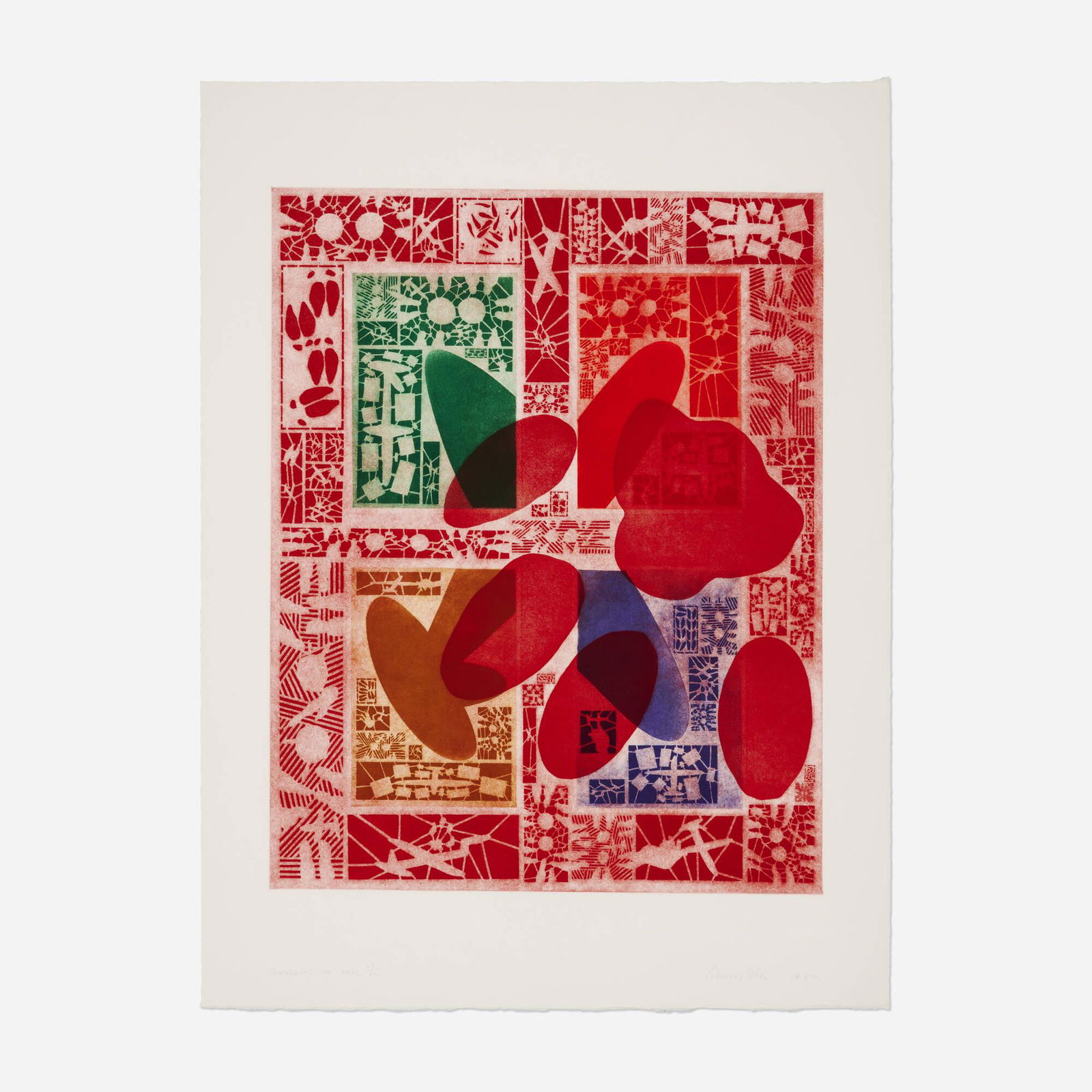 Bernard Cohen, Concerning the Meal: Bernard Cohen Concerning the Meal 1980aquatint in colors image: 27 h x 21.375 w in (69 x 54 cm) sheet: 36 h x 26.75 w in (91 x 68 cm) Signed, titled, dated and numbered to lower edge 'Conce