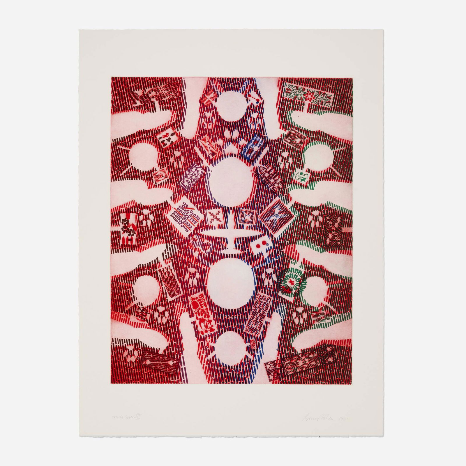 Bernard Cohen, Things Seen: Bernard Cohen Things Seen 1981aquatint in colors image: 26.875 h x 21.25 w in (68 x 54 cm) sheet: 35.875 h x 27 w in (91 x 69 cm) Signed, titled, dated and numbered to lower edge 'Things Se