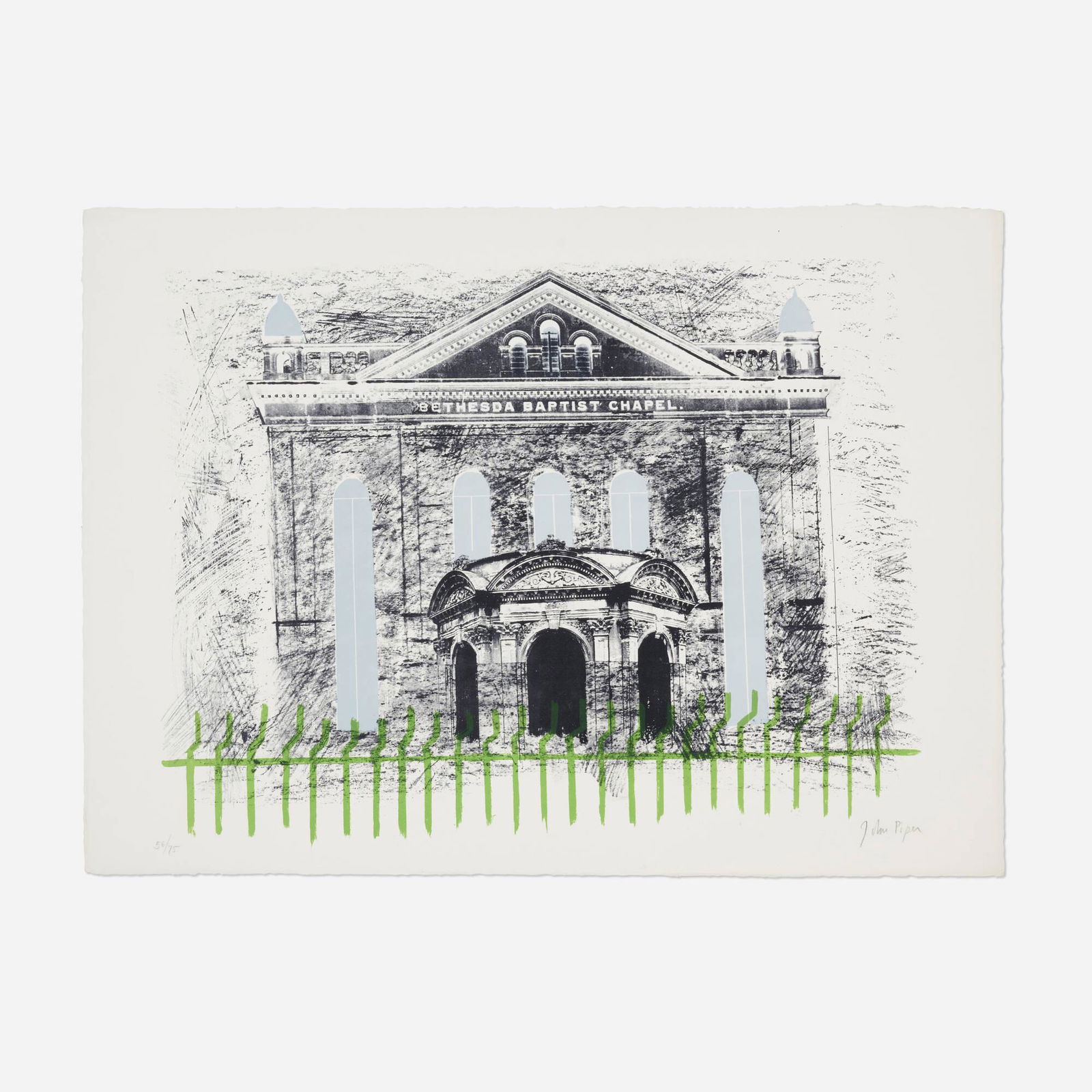 John Piper, Bethesda Chapel: John Piper Bethesda Chapel 1966-67lithograph in colors 23.75 h x 32.5 w in (60 x 83 cm) Signed and numbered to lower edge '56/75 John Piper'. This work is number 56 from the edition of 75 prin