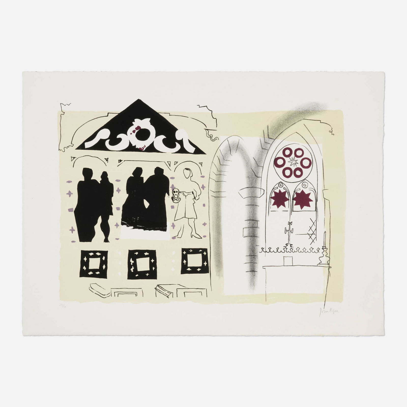 John Piper, Rudbaxton, Pembrokeshire: John Piper Rudbaxton, Pembrokeshire: 17th Century Monument, 19th Century Furnishing (from A Retrospect of Churches suite) 1964lithograph in colors 23.5 h x 32.25 w in (60 x 82 cm) Signed and n
