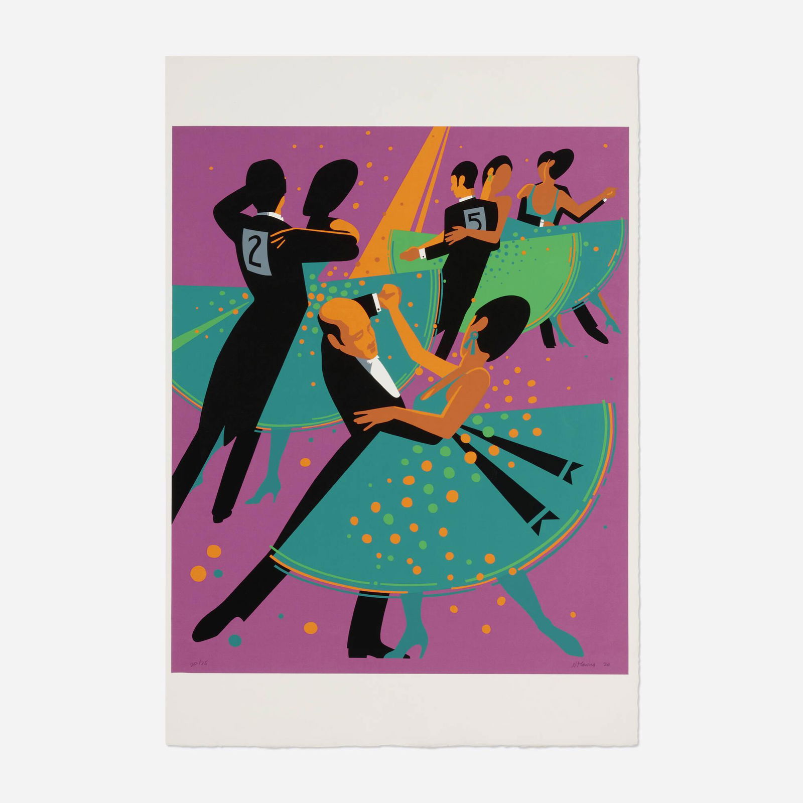 Nicholas Monro, Dancers: Nicholas Monro Dancers 1970screenprint in colors image: 31.625 h x 26.375 w in (80 x 67 cm) sheet: 40 h x 27.5 w in (102 x 70 cm) Signed, dated and numbered to lower edge '20/75 N Monro 70'