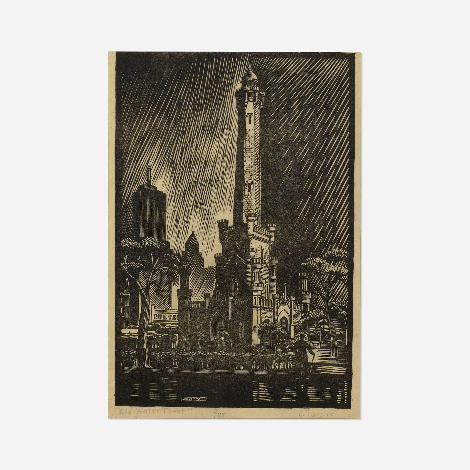 Charles Turzak, Old Water Tower (Chicago): Charles Turzak Old Water Tower (Chicago) 1927woodcut image: 10 h x 6.625 w in (25 x 17 cm) sheet: 10.375 h x 7.125 w in (26 x 18 cm) Signed, titled and numbered to lower margin 'Old Water T