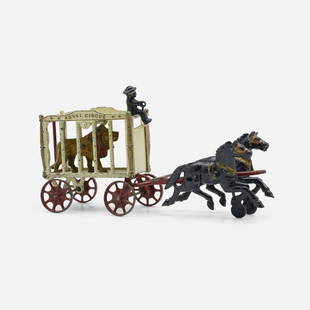 Hubley Mfg. Co., Royal Circus toy: Hubley Mfg. Co. Royal Circus toy painted cast iron 6.375 h x 12.25 w x 3.75 d in (16 x 31 x 10 cm) Provenance: Collection of Governor Jim Thompson, Chicago This work will ship from Wright in