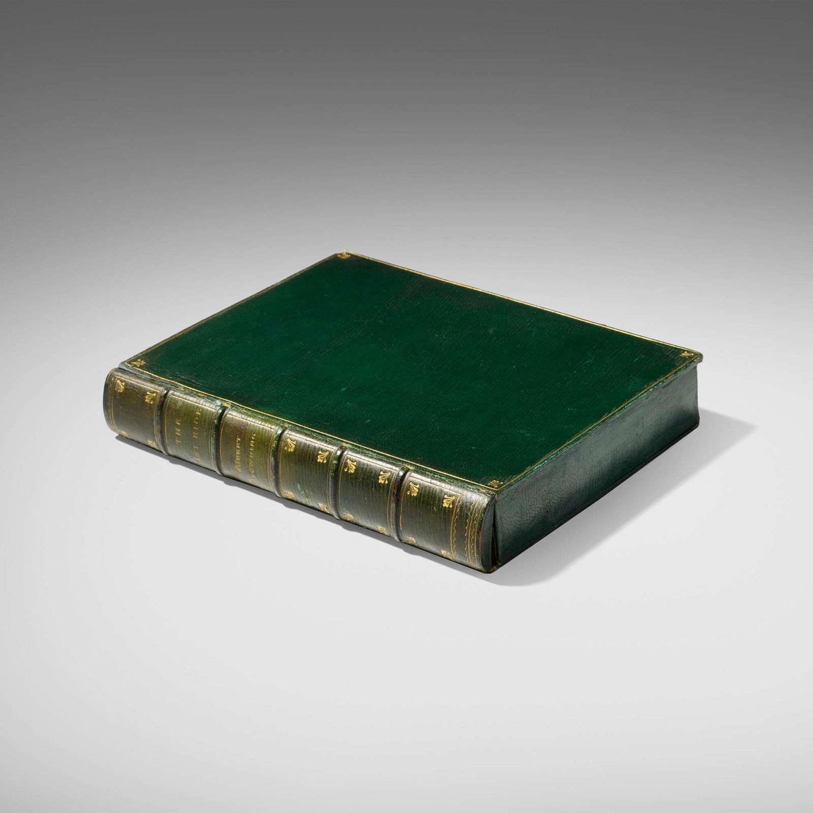 Robert Browning, The Last Ride: Robert Browning The Last Ride 1900full leather-bound book with gilding, Classic vellum, silk 7.75 h x 6 w x .75 d in (20 x 15 x 2 cm) Binding designed and executed by Louis Kinder. Hand-illumi