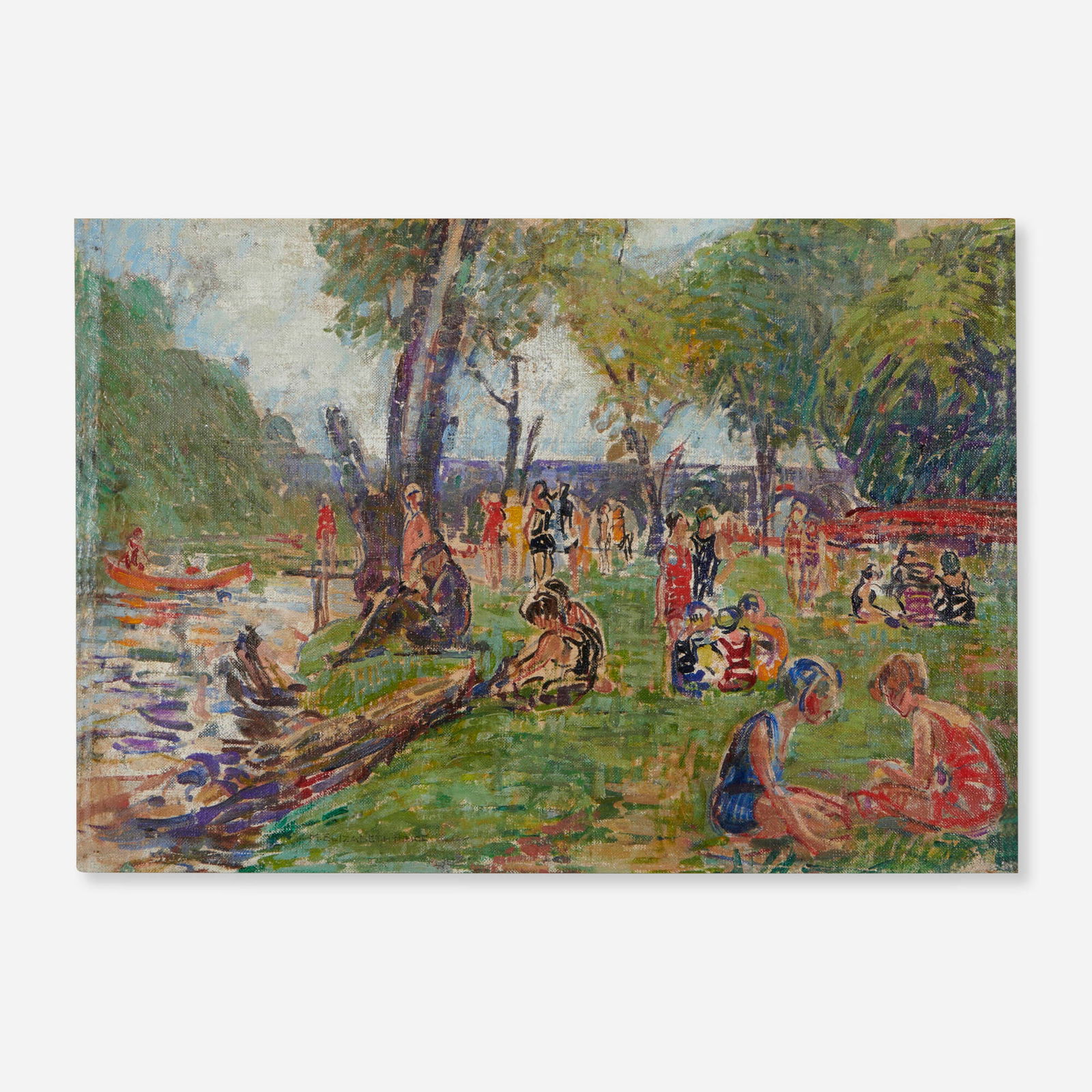 Mary Elizabeth Price, Bathing in Yardley, PA: Mary Elizabeth Price Bathing in Yardley, Pennsylvania oil on canvas 14 h x 20 w in (36 x 51 cm) Signed to lower edge 'M. Elizabeth Price'. Exhibited: 100 Years: National A