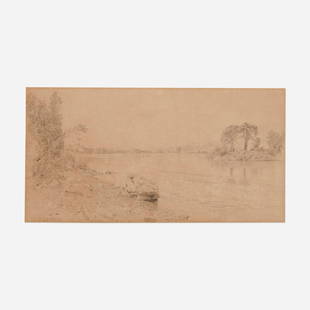 John William Hill, On the Lake: John William Hill On the Lake 1857pencil on paper sight: 7 h x 13.5 w in (18 x 34 cm) Signed and dated to lower left 'J.W. Hill 1857'. This work will ship from Chicago, Ill