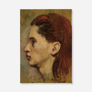 Raphael Soyer, Head: Raphael Soyer Head 1949oil on Masonite 8.875 h x 6.375 w in (23 x 16 cm) Signed to lower right 'Raphael Soyer'. Provenance: Rabin & Krueger Gallery, Newark