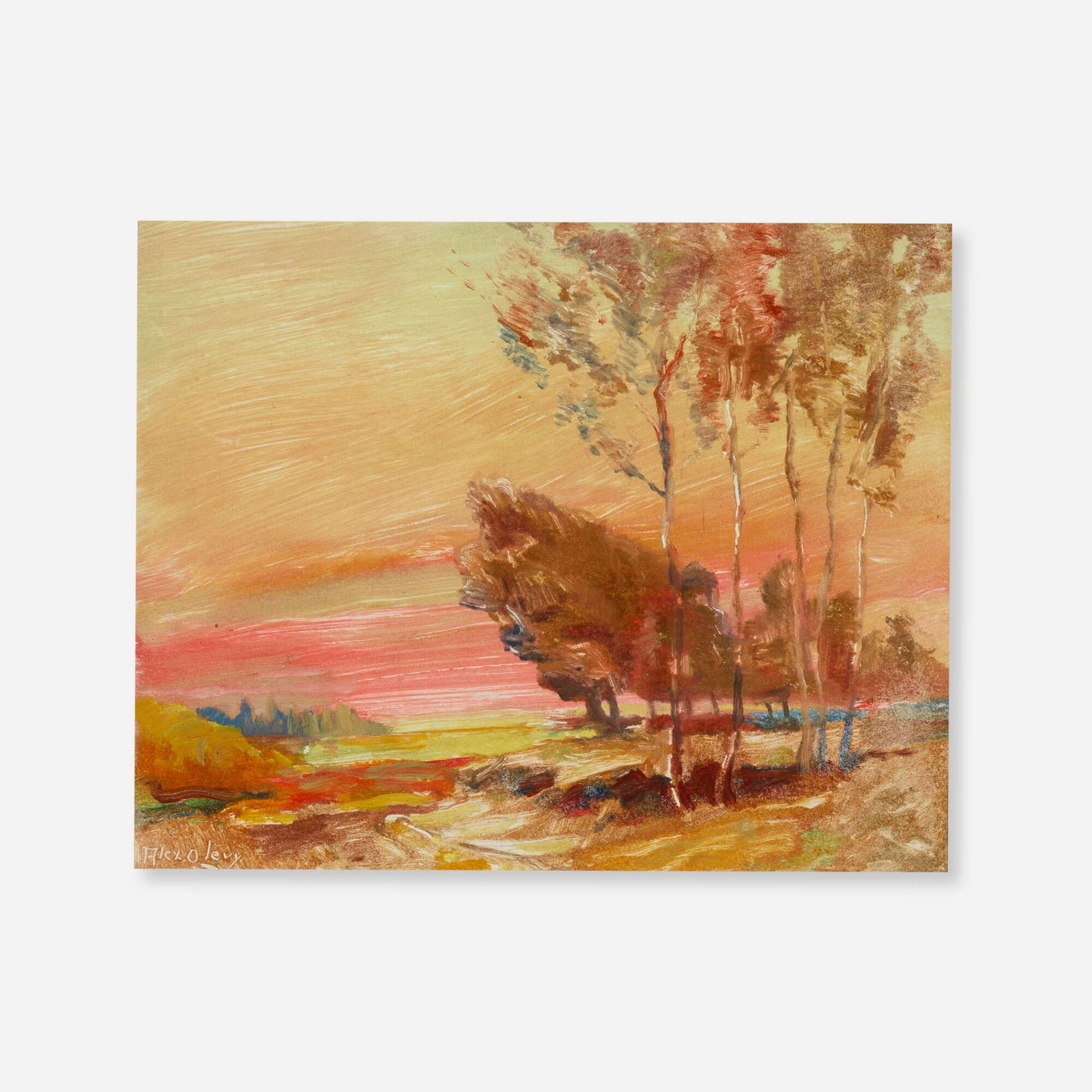 Alexander Oscar Levy, Landscape: Alexander Oscar Levy Landscape gouache on paper sight: 7.625 h x 9.625 w in (19 x 24 cm) Signed to lower left edge 'Alex. O Levy'. This work will ship from Lambertville, New Jers