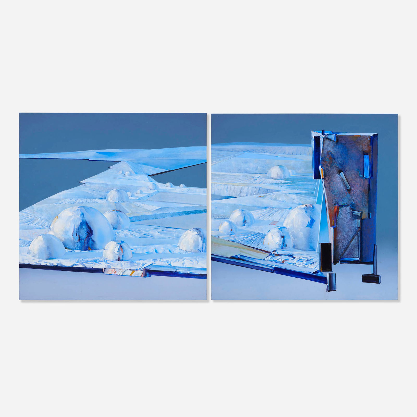 Jerry Rudquist, Untitled (diptych): Jerry Rudquist Untitled (diptych) acrylic on canvas each: 78 h x 78 w in (198 x 198 cm) overall: 78 h x 156 w in (198 x 396 cm) This work will ship from Chicago, Illinois.