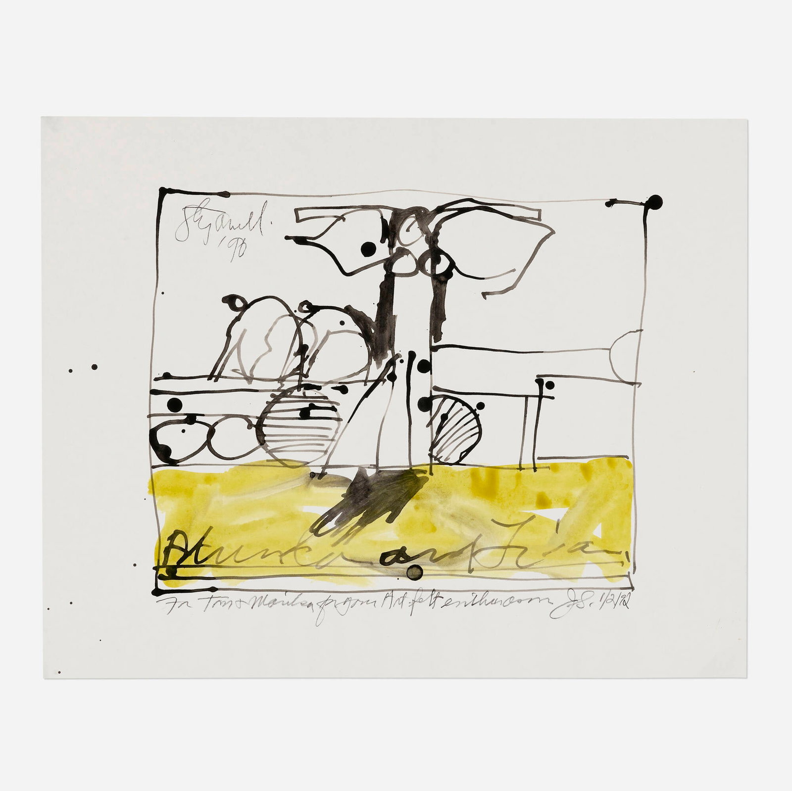 Joseph Stefanelli, Untitled: Joseph Stefanelli Untitled 1990-92 watercolor on paper 13.5 h x 16.875 w in (34 x 43 cm) Signed and dated to upper left 'Stefanelli 90'. Signed, dated and inscribed to lower edge 'For Tom + Mar