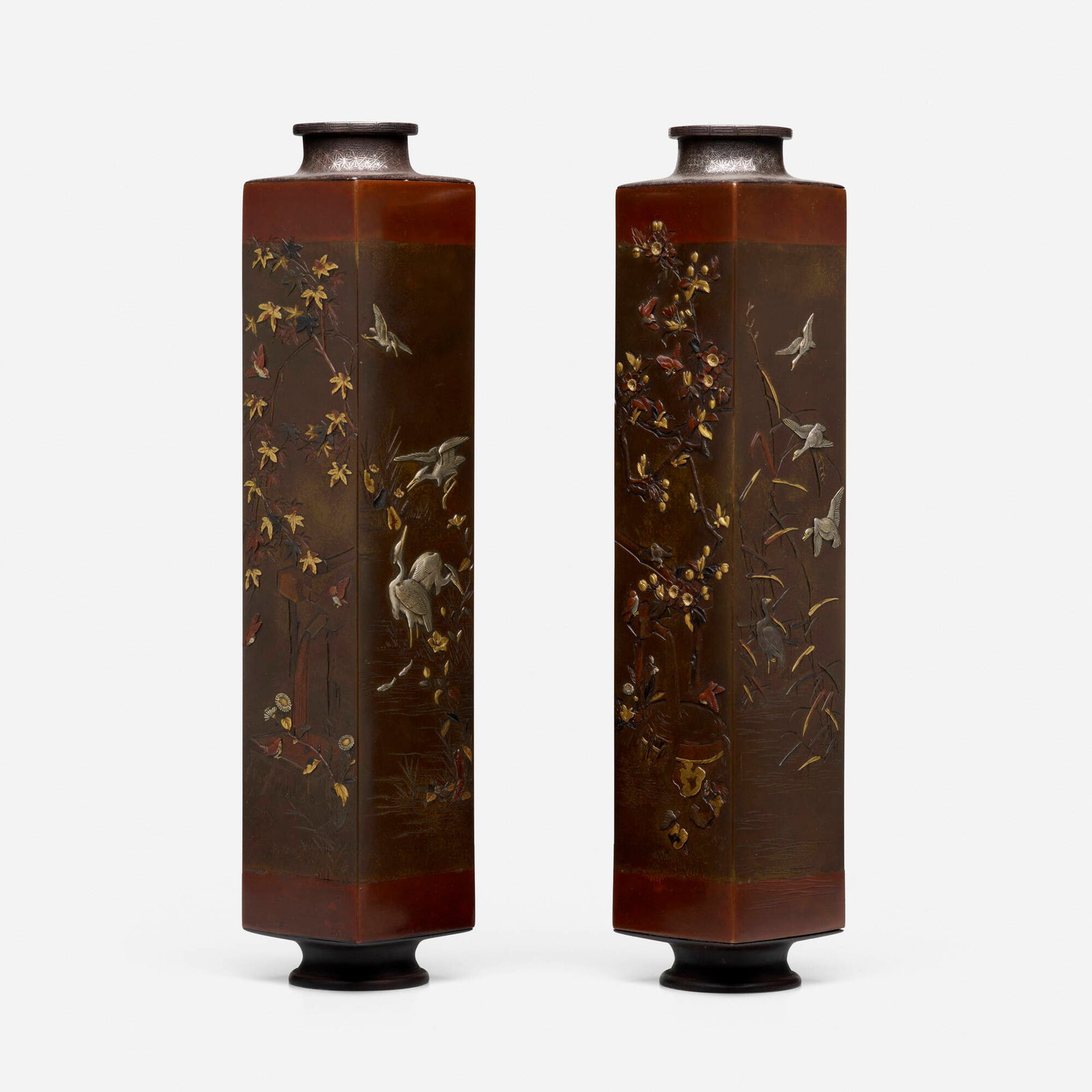 Japanese, Shakudo vases, pair (1 of 4)