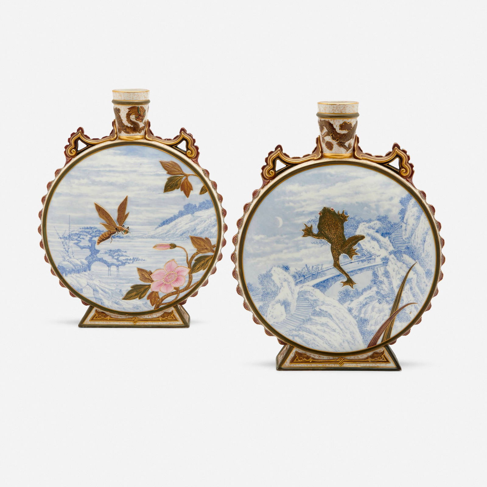 Royal Worcester, Moon Flask vases, pair (1 of 5)