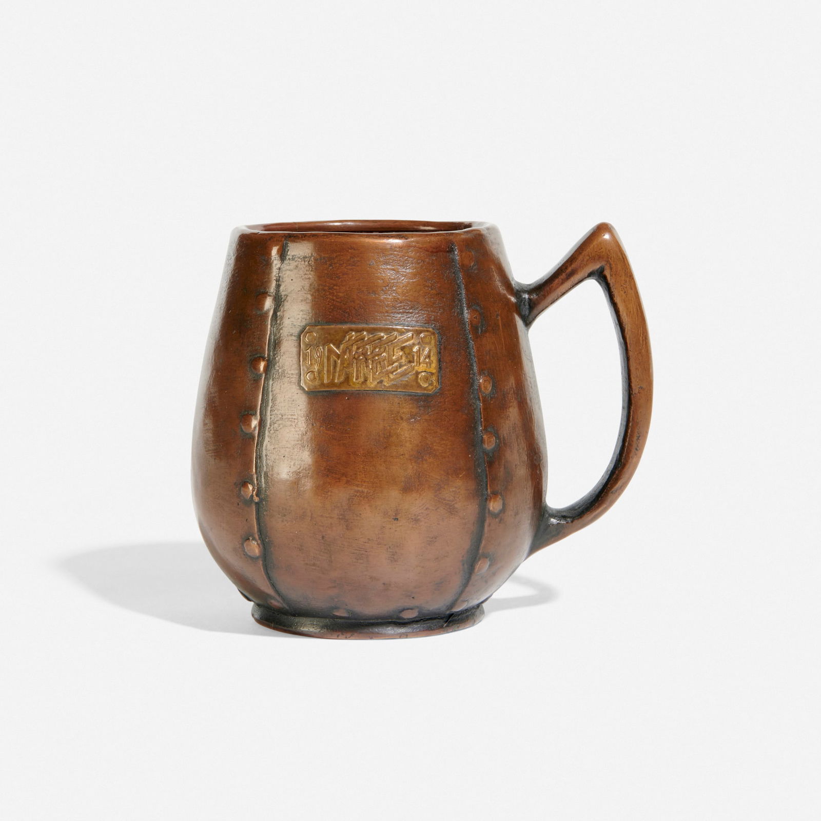 Clewell Pottery, Advertising mug with faux rivets (1 of 4)