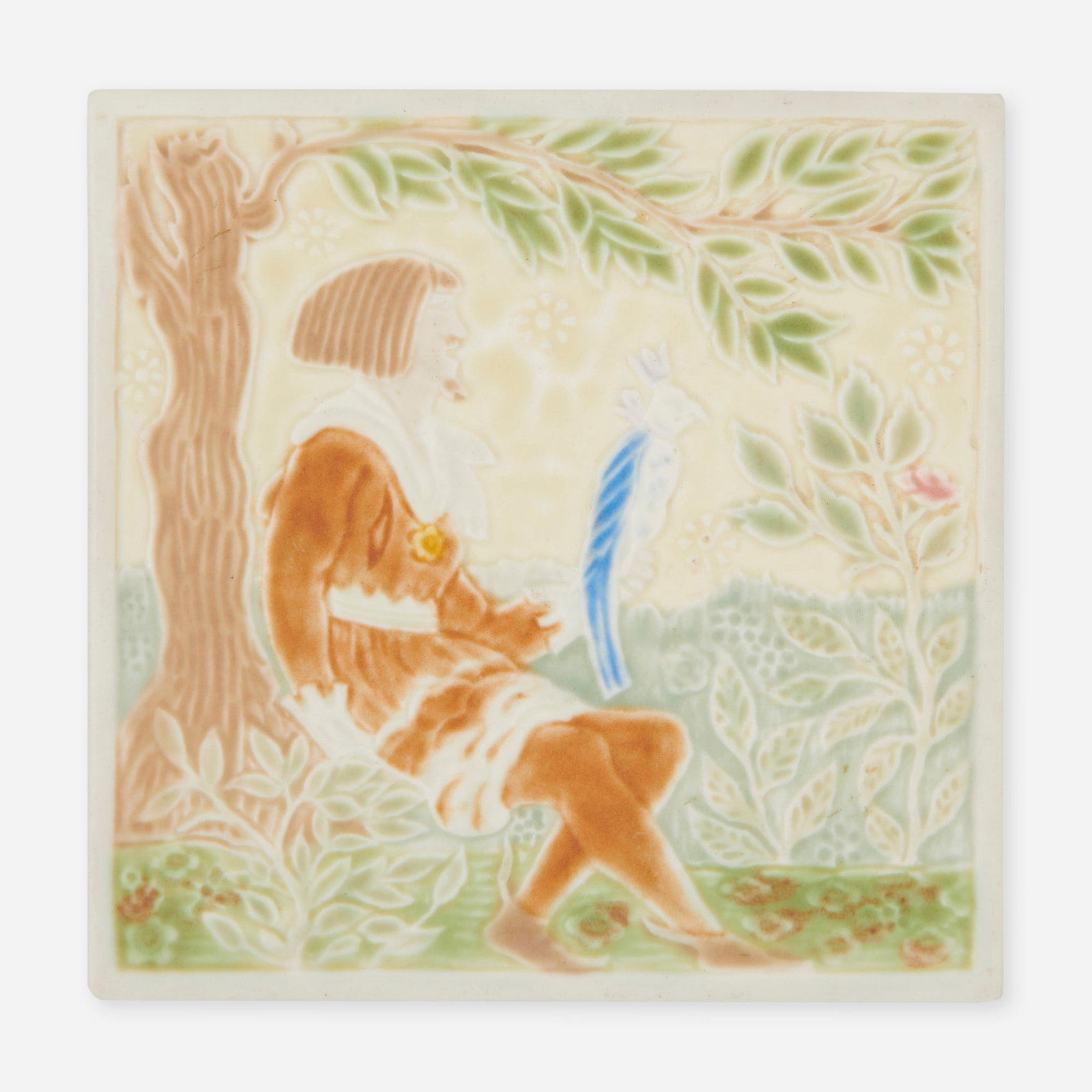 Rookwood Pottery, Rare trivet with falconer (1 of 1)
