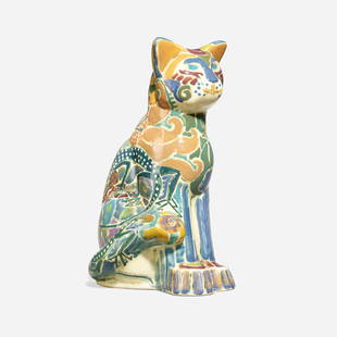 Patricia Findeisen for Shearwater, Cat figure: Patricia Anderson Findeisen for Shearwater Pottery Cat figure USA, 2013glazed earthenware 9.875 h x 4.75 w x 6.5 d in (25 x 12 x 17 cm) Impressed manufacturer's mark to underside 'Shearwater'