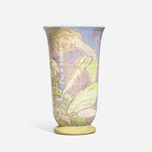 Patricia Findeisen for Shearwater, Vase: Patricia Anderson Findeisen for Shearwater Pottery Vase with women, dragonflies and exotic foliage USA, 2001glazed earthenware 8.875 h x 5.25 dia in (23 x 13 cm) Impressed manufacturer's mark