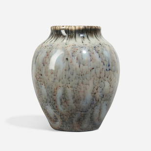 Jens Jensen, Rookwood, Decorated Porcelain vase: Jens Jensen for Rookwood Pottery Decorated Porcelain vase with abstract flowers USA, 1931glazed porcelain 5.5 h x 4.625 dia in (14 x 12 cm) Vase features Rookwood's Anniversary Glaze to