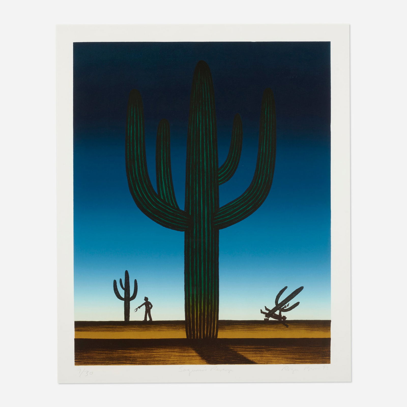 Roger Brown, Saguaro's Revenge: Roger Brown Saguaro's Revenge 1993lithograph in colors on BFK Rives image: 20.125 h x 15.875 w in (51 x 40 cm) sheet: 27.75 h x 22.375 w in (70 x 57 cm) Signed, titled, dated and numbered t