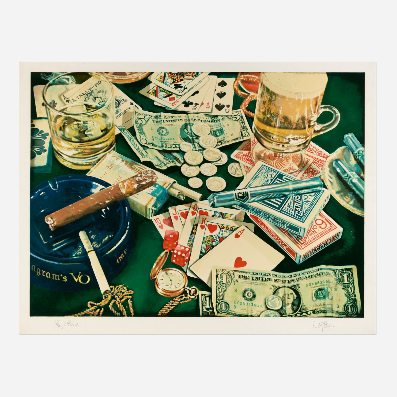 Audrey Flack, Royal Flush: Audrey Flack Royal Flush 1977screenprint in colors on wove paper image: 48 h x 65.75 w in (122 x 167 cm) sight: 53.5 h x 70.375 w in (136 x 179 cm) Signed, titled, dated and numbered to low