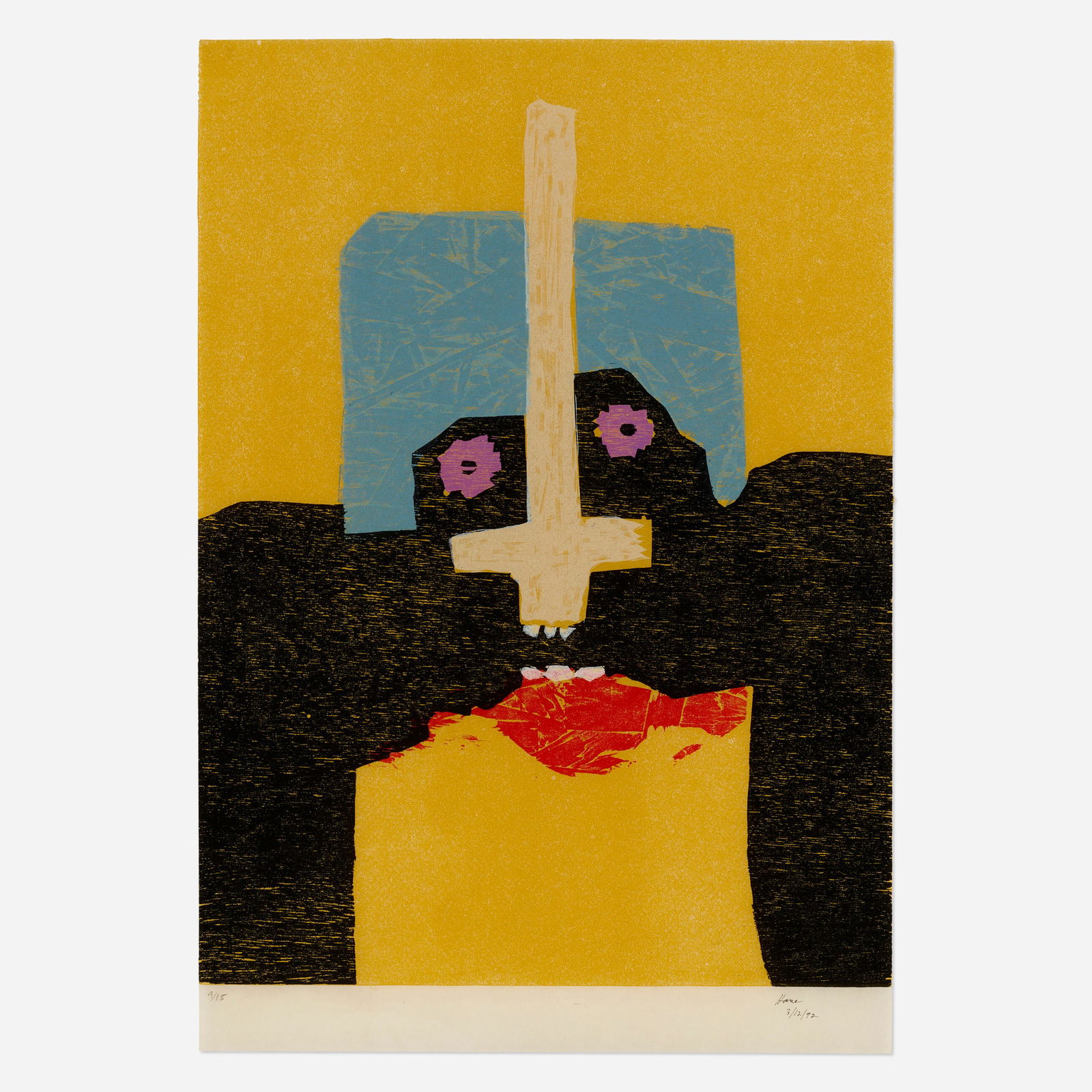 David Hare, Untitled: David Hare Untitled (from the Artist's Relief Portfolio for the Homeless: Relief Prints by 15 New York Artists portfolio) 1992woodcut in colors 25.625 h x 17.75 w in (65 x 45 cm) Signed, dated