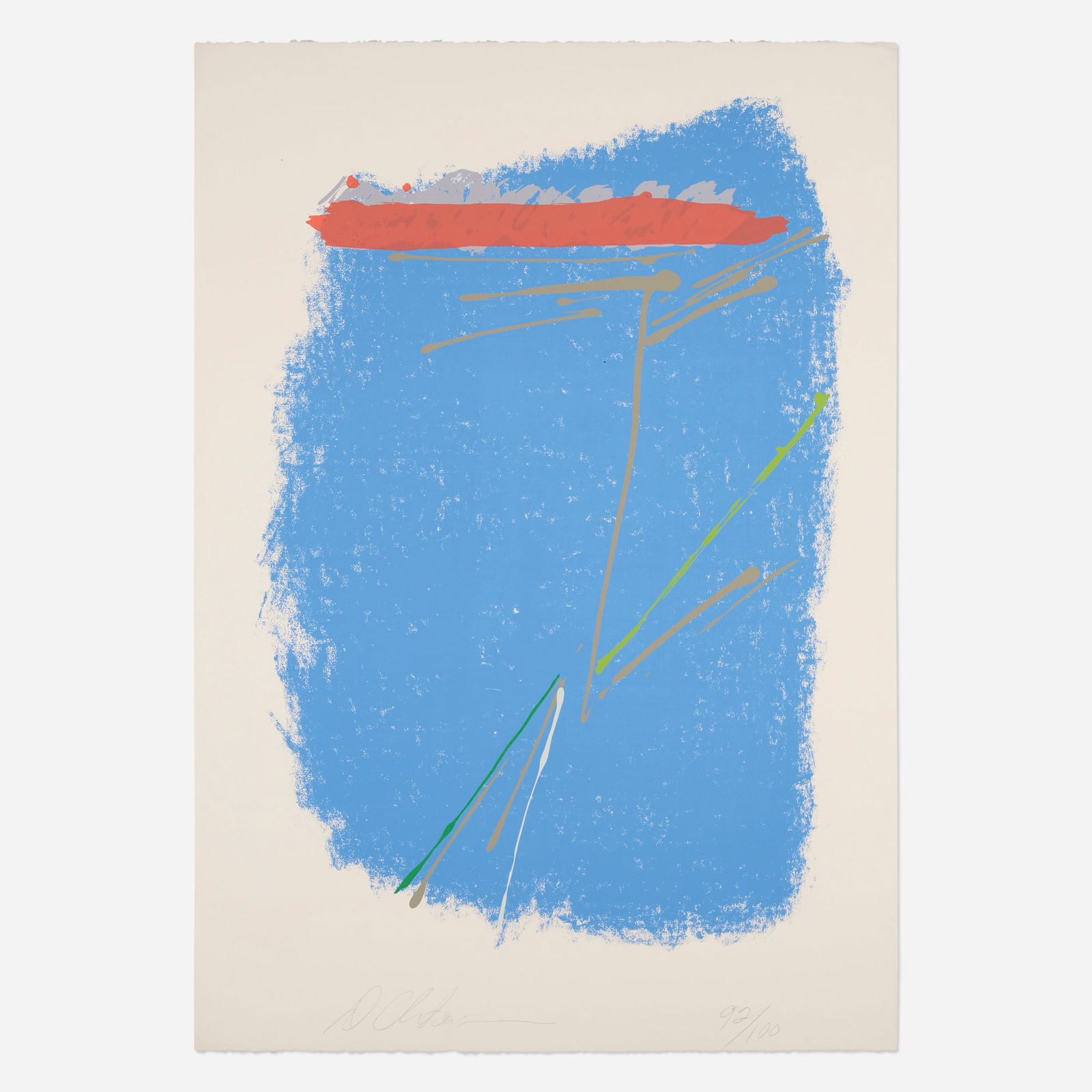 Dan Christensen, CC-1: Dan Christensen CC-1 1980screenprint in colors on Arches 35.875 h x 25 w in (91 x 63 cm) Signed and numbered to lower edge 'D. Christensen 92/100' with embossed stamps. This work is number 92