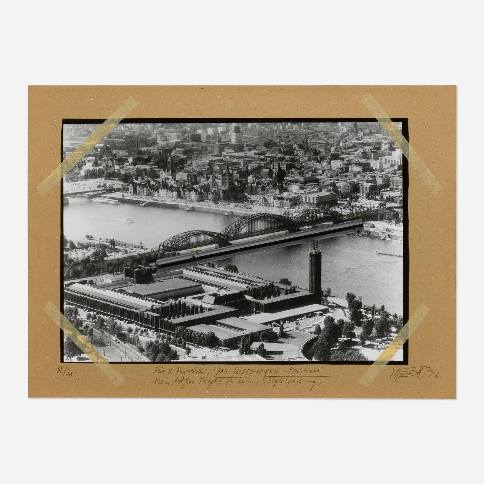 Wolf Vostell, Das Luftpumpen-Museum: Wolf Vostell Das Luftpumpen-Museum 1972screenprint in three shades of black with metal bicycle air pump and masking tape 21.5 h x 29.5 w in (55 x 75 cm) Signed, titled, dated and numbered to l