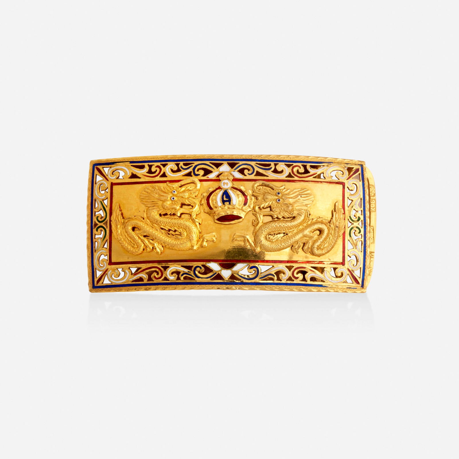 High karat gold and enamel dragon belt buckle (1 of 2)