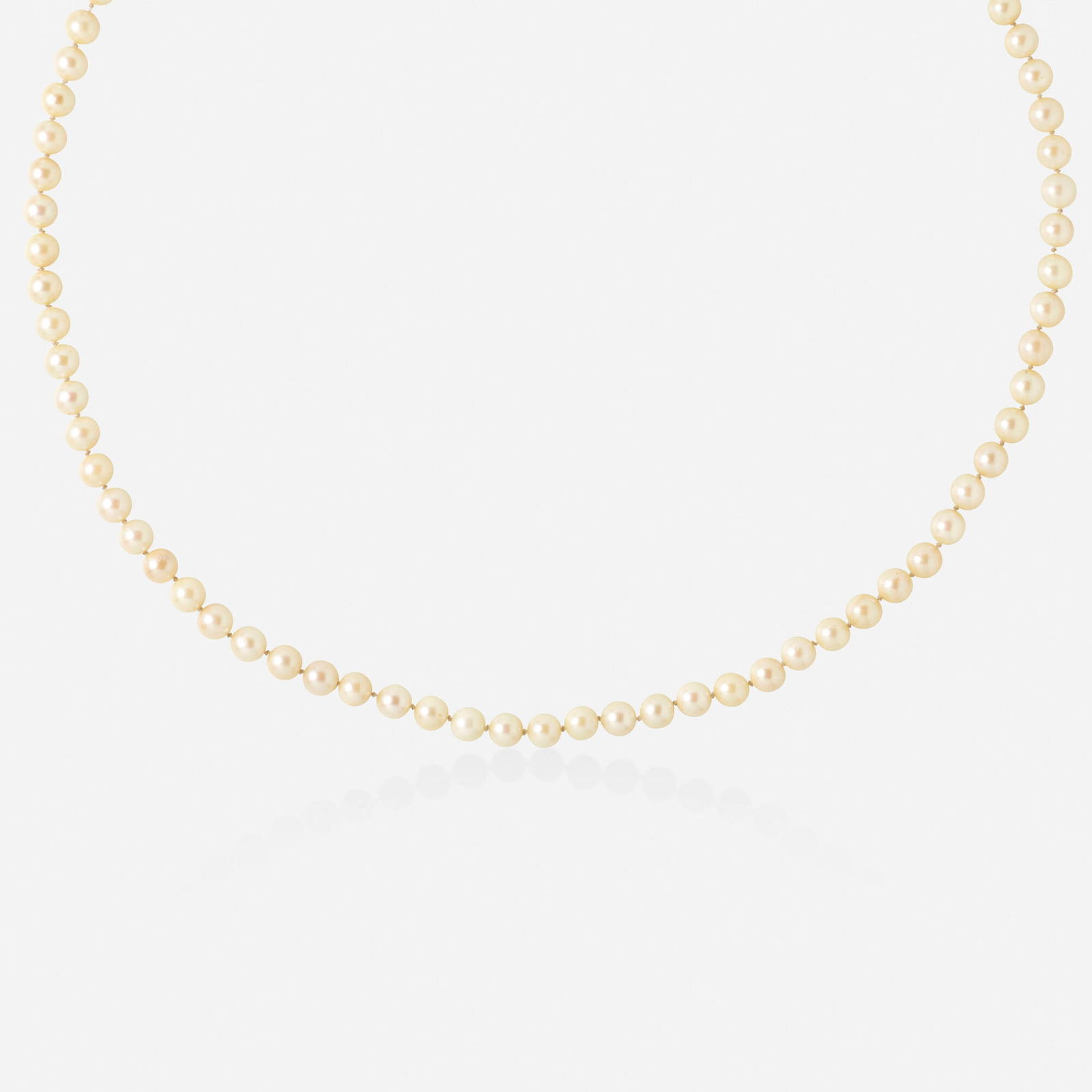 Cultured pearl necklace: Cultured pearl necklace Of 80 cultured pearls measuring approx. 8.80 mm, joined by a clasp set with circular paste and a bead Sterling silver 32 in; Gross weight 52.4 dwts This work will ship from Lam
