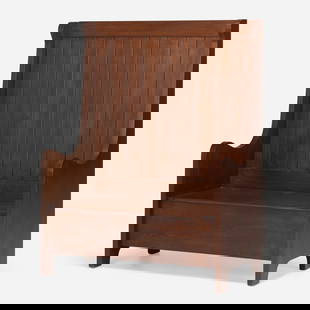 Arts & Crafts, Hall bench: Arts & Crafts Hall bench c. 1910oak 62.25 h x 48.25 w x 23 d in (158 x 123 x 58 cm) Bench features a hinged seat concealing storage. This work will ship from Lambertville,