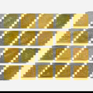 Tiffany Studios, Collection of twenty tiles: Tiffany Studios Collection of twenty tiles USA, c. 1910Favrile glass 3 h x 3 w in (8 x 8 cm) Literature: Louis C. Tiffany's Glass, Bronzes, Lamps: A Complete Collector's Gu