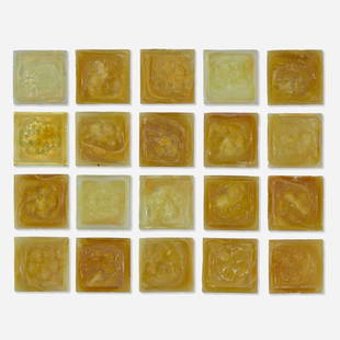 Tiffany Studios, Collection of twenty tiles: Tiffany Studios Collection of twenty tiles USA, c. 1910Favrile glass 3 h x 3 w in (8 x 8 cm) Literature: Louis C. Tiffany's Glass, Bronzes, Lamps: A Complete Collector's Gu