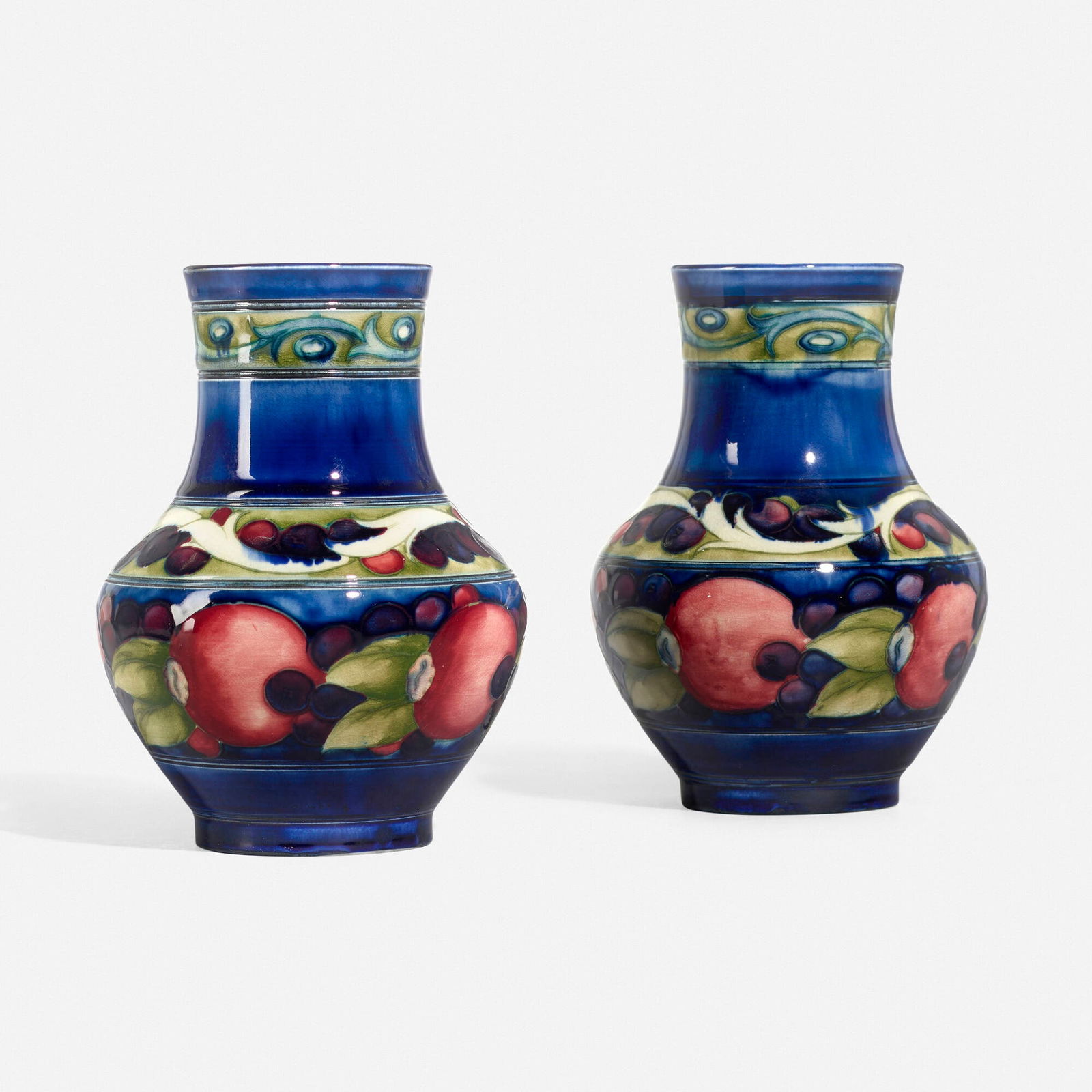 Moorcroft Pottery, Banded Pomegranate vases, pair (1 of 4)