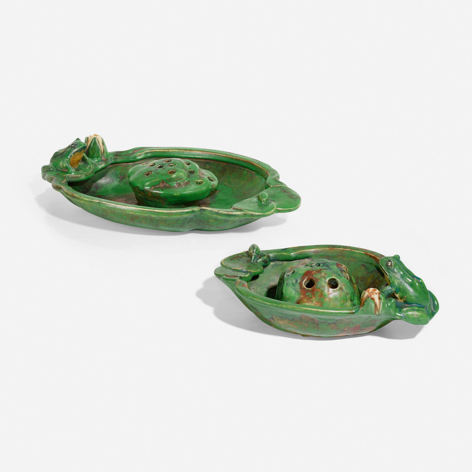 Weller, Coppertone bowls with flower frogs (1 of 5)